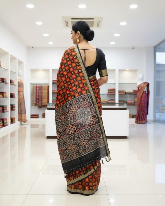 Red Black Pasapali Mulberry Silk Saree