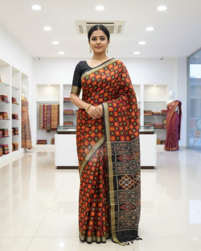 Red Black Pasapali Mulberry Silk Saree