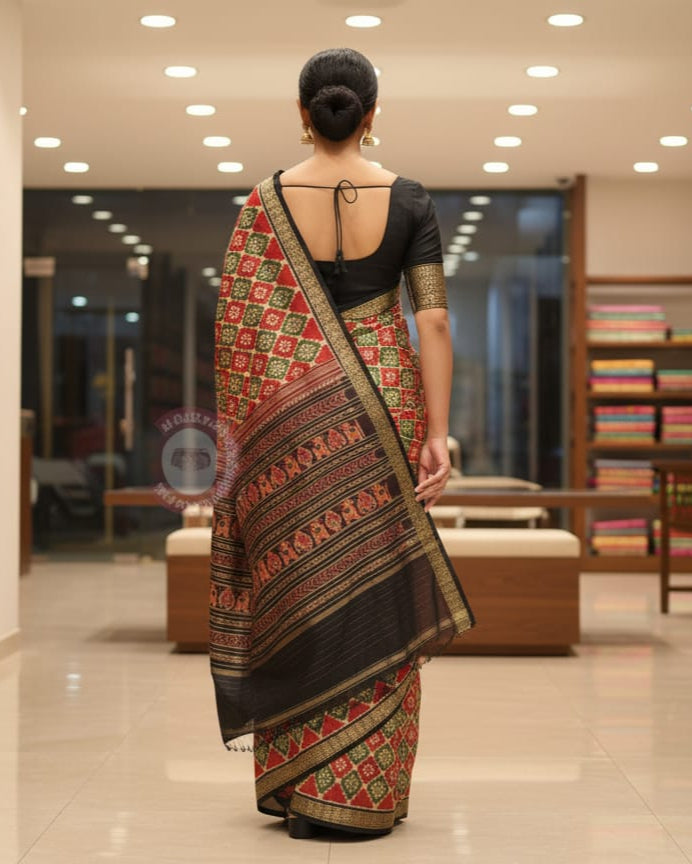 Green Maroon Pasapali Mulberry Silk Saree