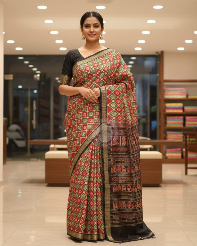 Green Maroon Pasapali Mulberry Silk Saree