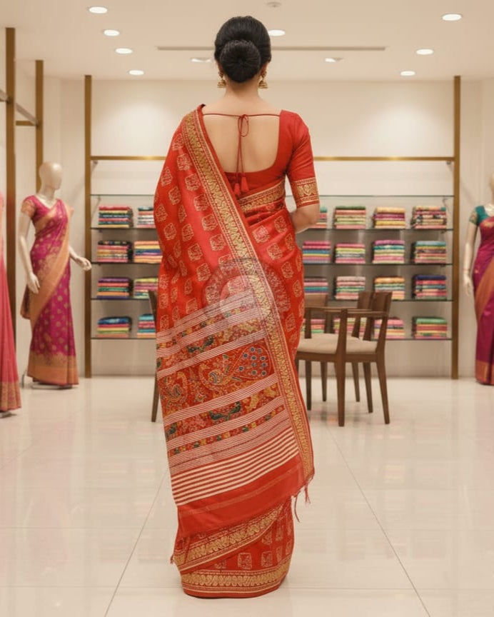 Maroon Self Elephant Design Mulberry Silk Saree