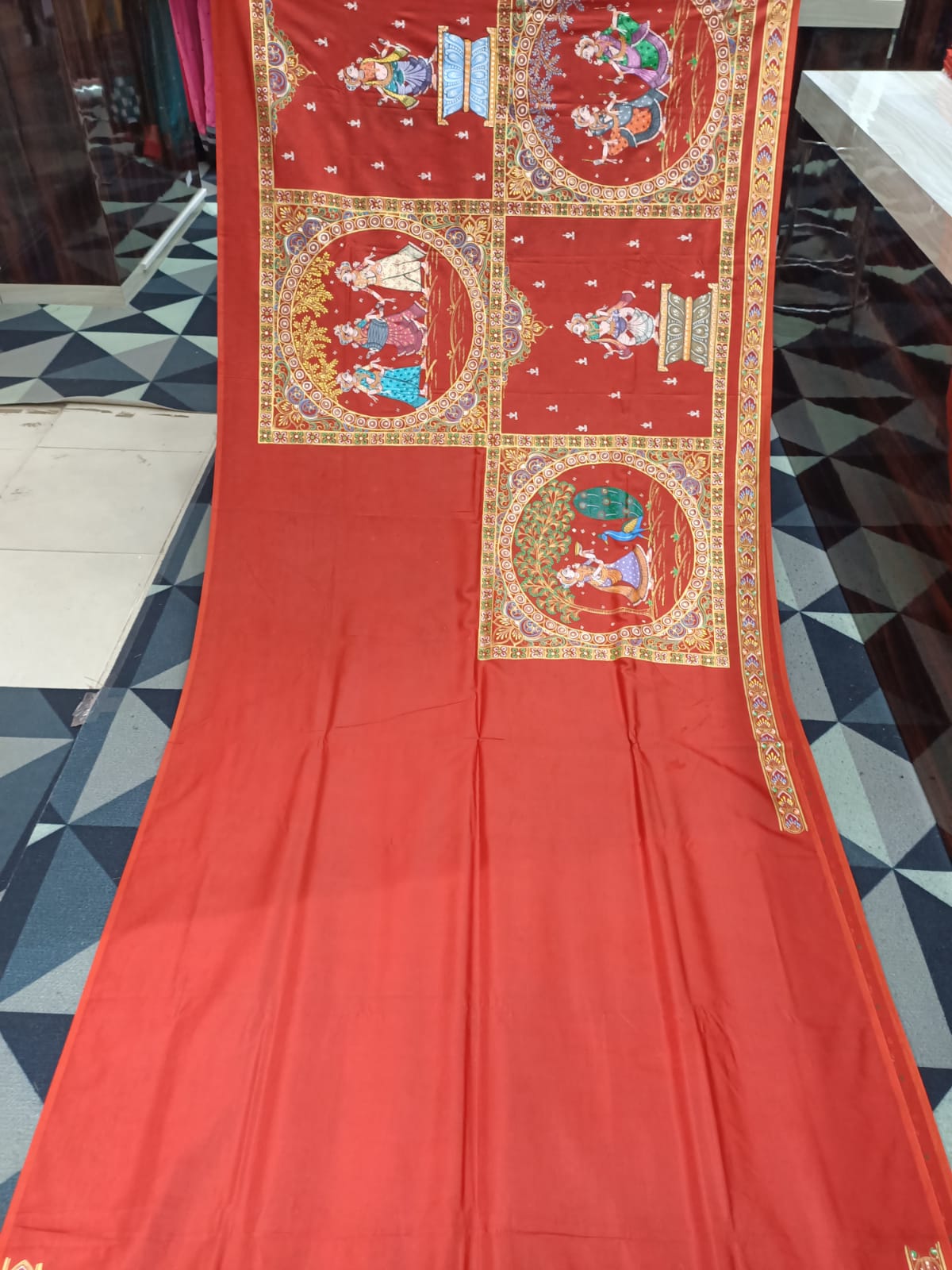 Red Big Box Boita Theme Pattachitra Khadi Silk Saree