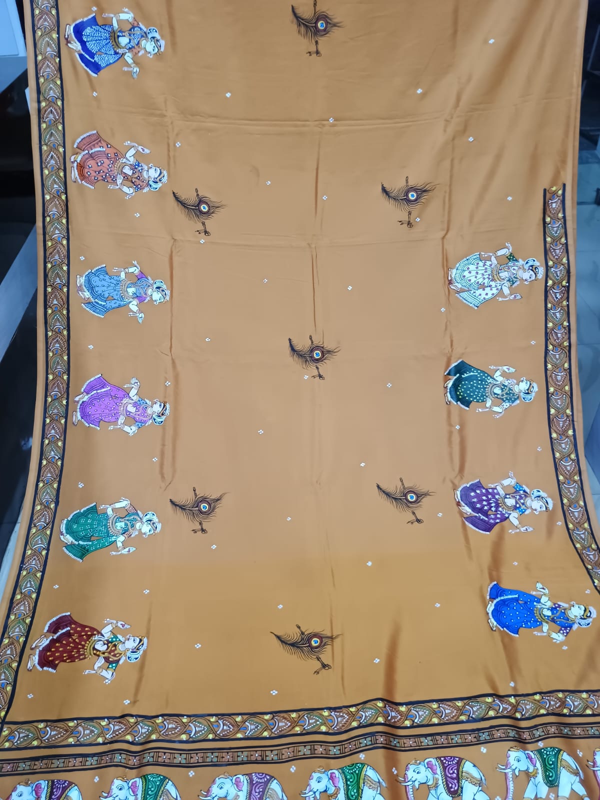 Yellow Mathura Vijay Theme Pattachitra Khadi Silk Saree