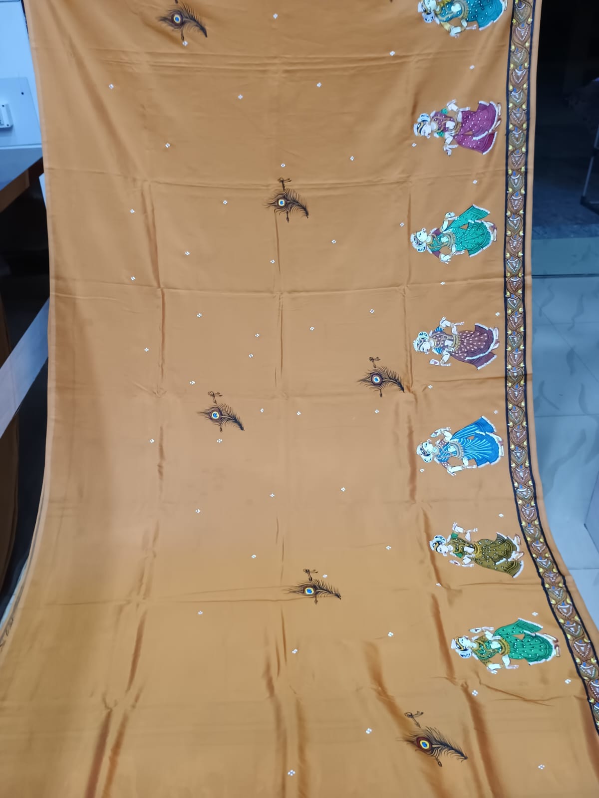 Yellow Mathura Vijay Theme Pattachitra Khadi Silk Saree