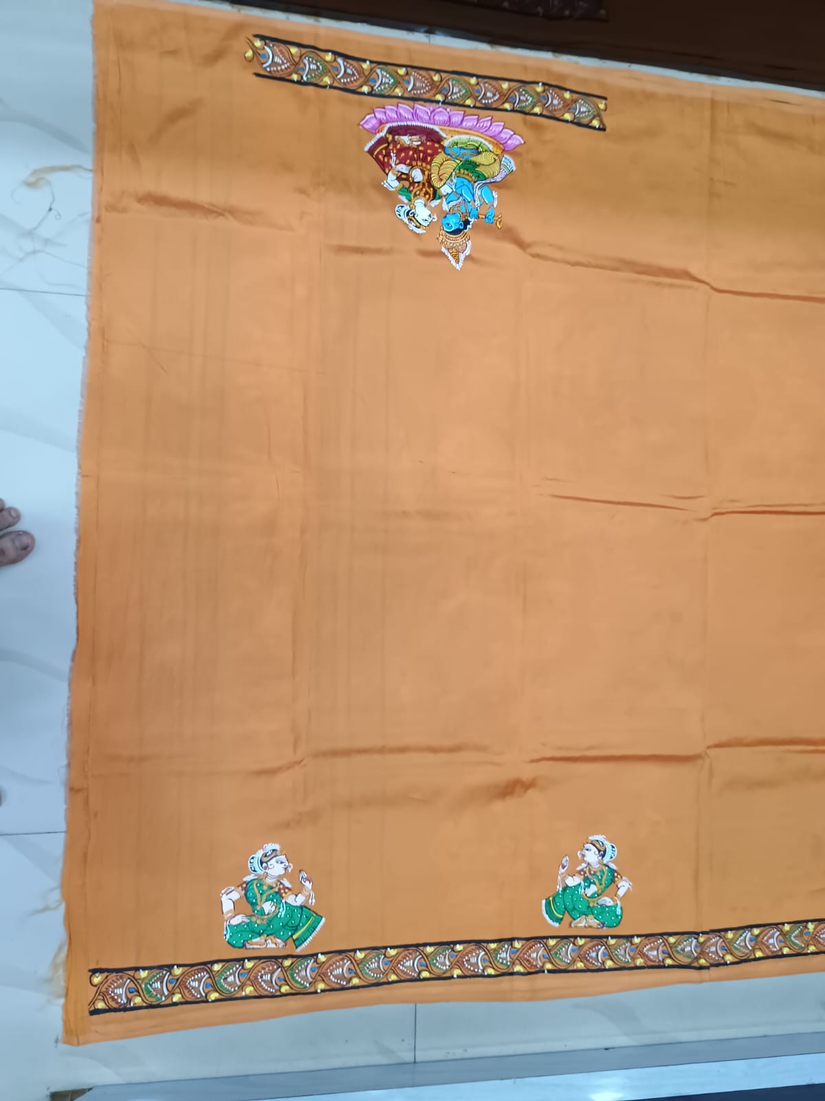 Yellow Mathura Vijay Theme Pattachitra Khadi Silk Saree