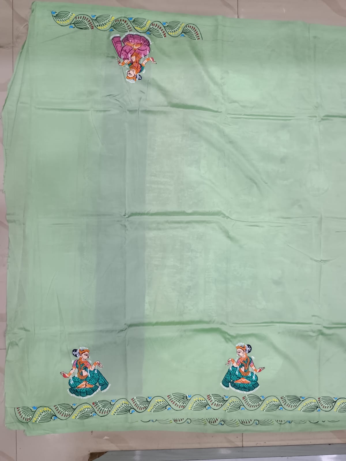 Aqua Nabakeli Boita Theme Pattachitra Khadi Silk Saree