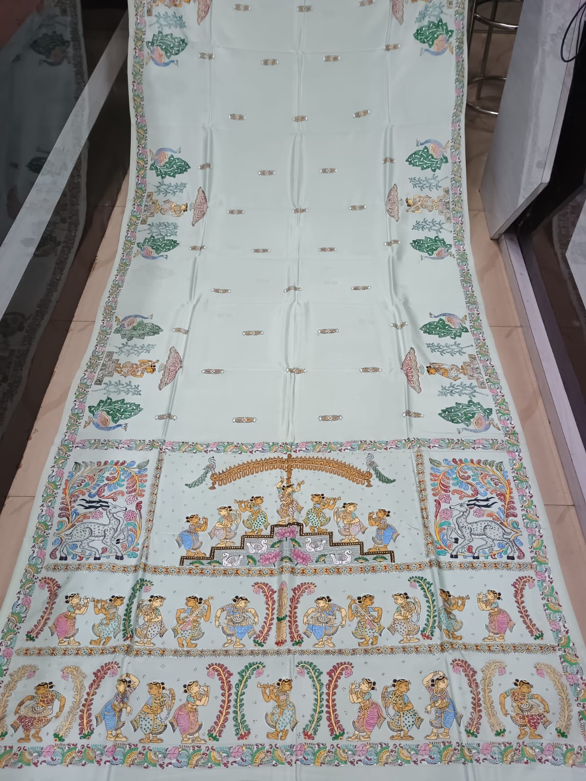 Aqua Sakhi Rasa Theme Pattachitra Khadi Silk Saree