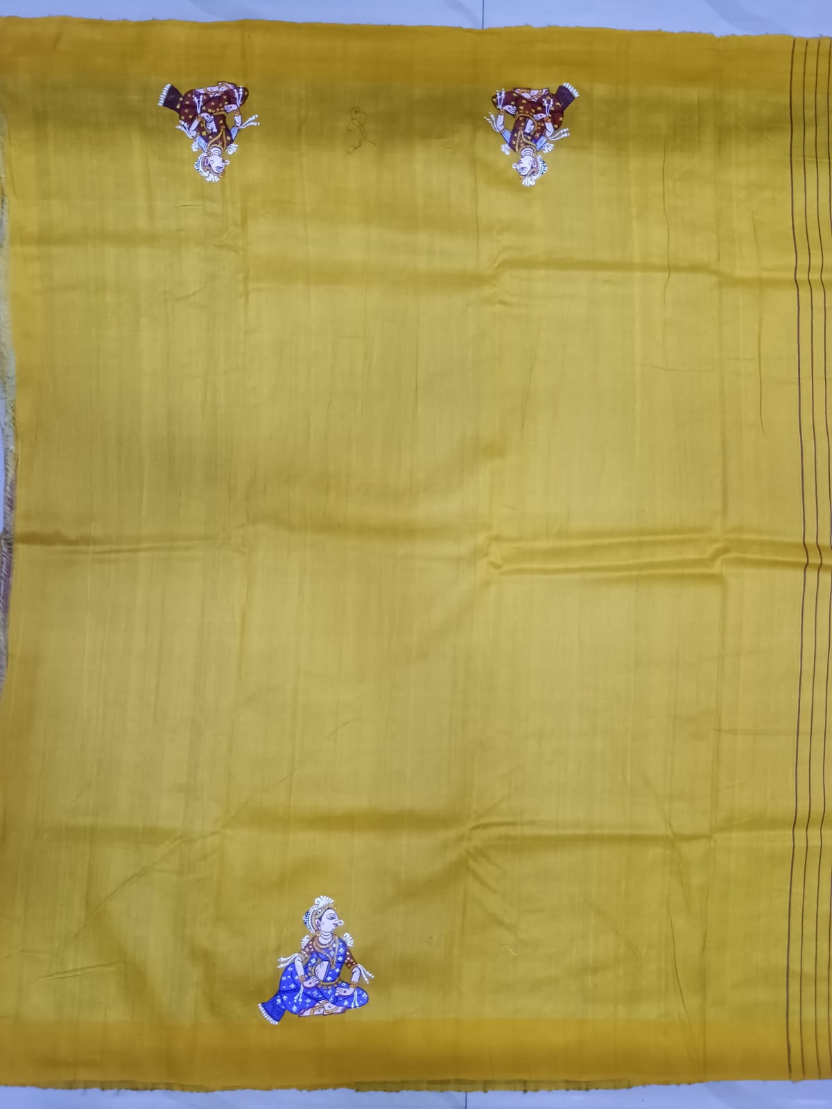 Maroon Yellow Bata Sabitri Theme Pattachitra Tussar Silk Saree