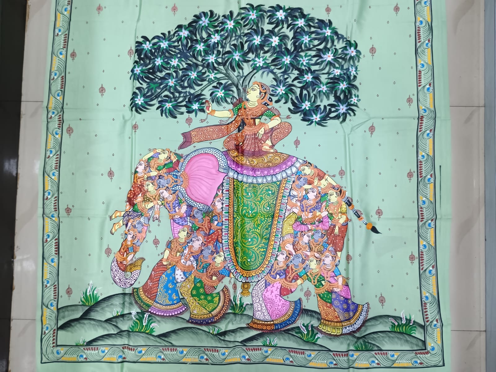 Aqua Kandarp Hasti Theme Pattachitra Khadi Silk Saree