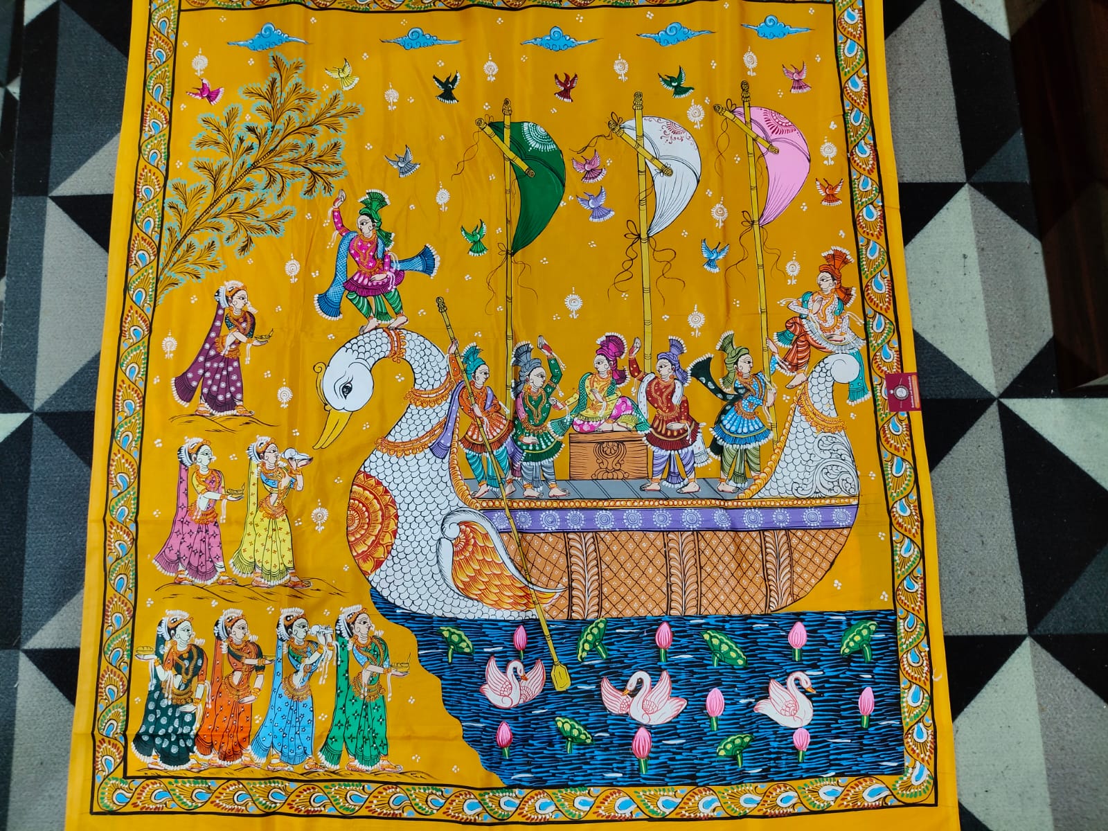 Yellow Boita Bandan Theme Pattachitra Khadi Silk Saree