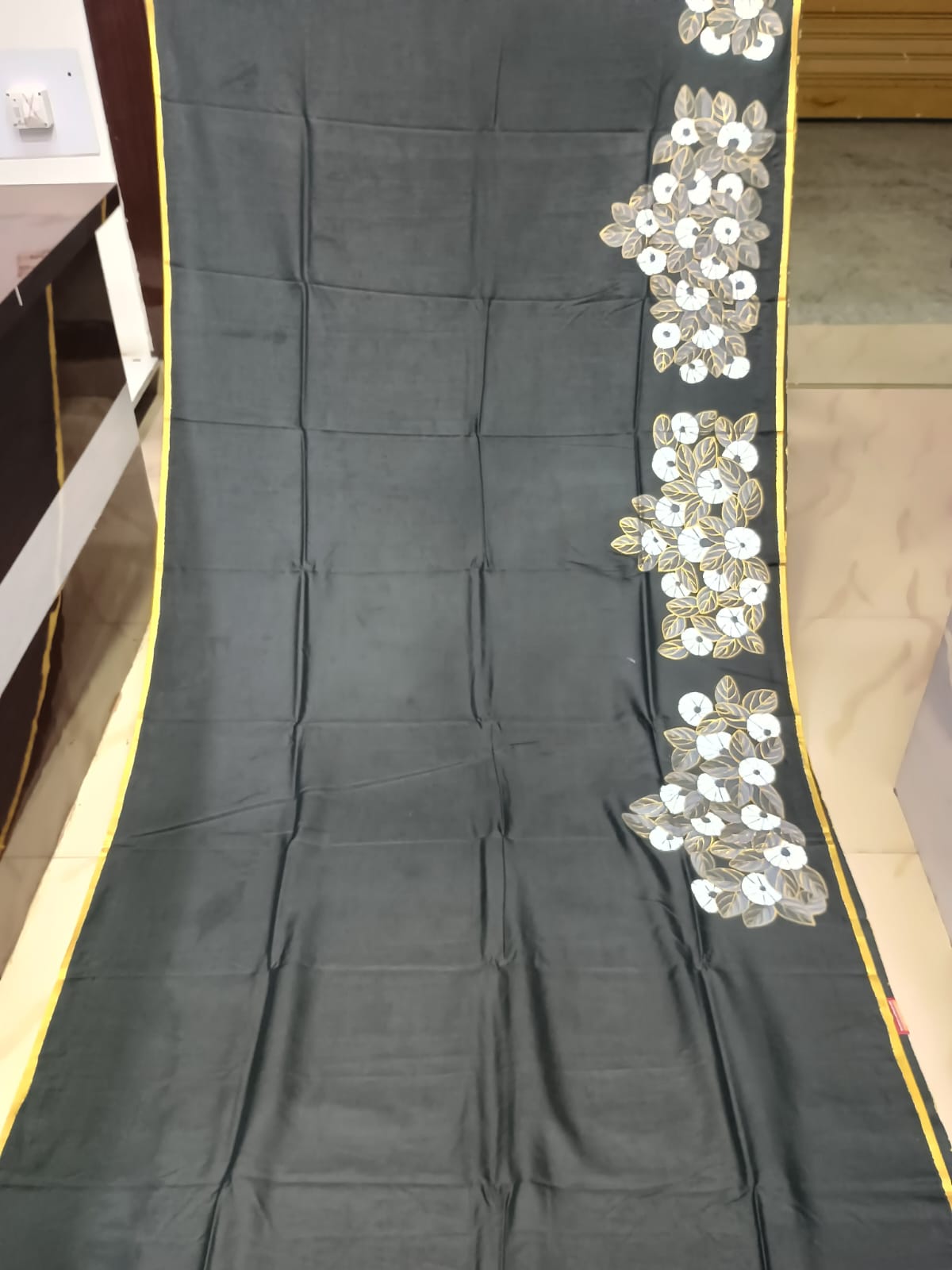 Black Lady With Umbrella Morden Art Theme Pattachitra Khadi Silk Saree