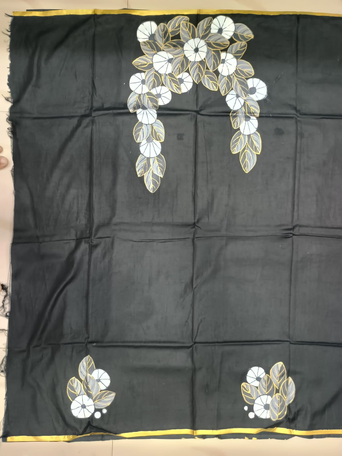 Black Lady With Umbrella Morden Art Theme Pattachitra Khadi Silk Saree