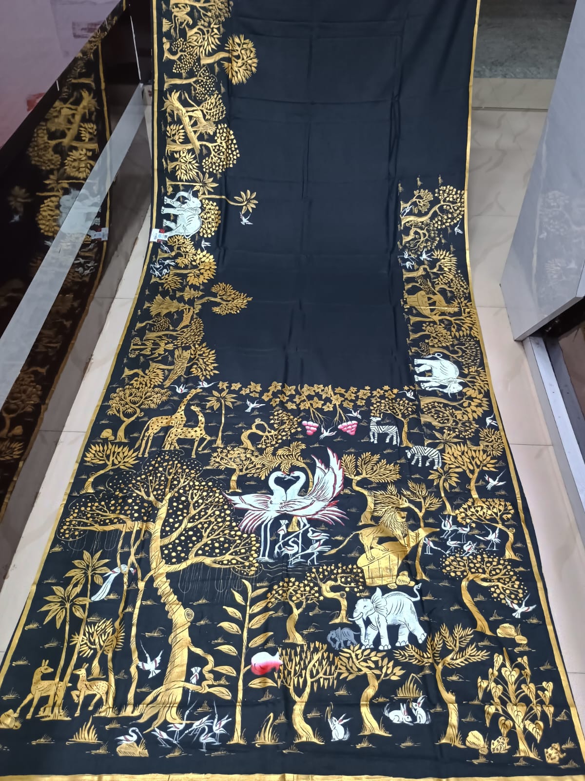 Black Jungle Morden Art Theme Pattachitra Khadi Silk Saree