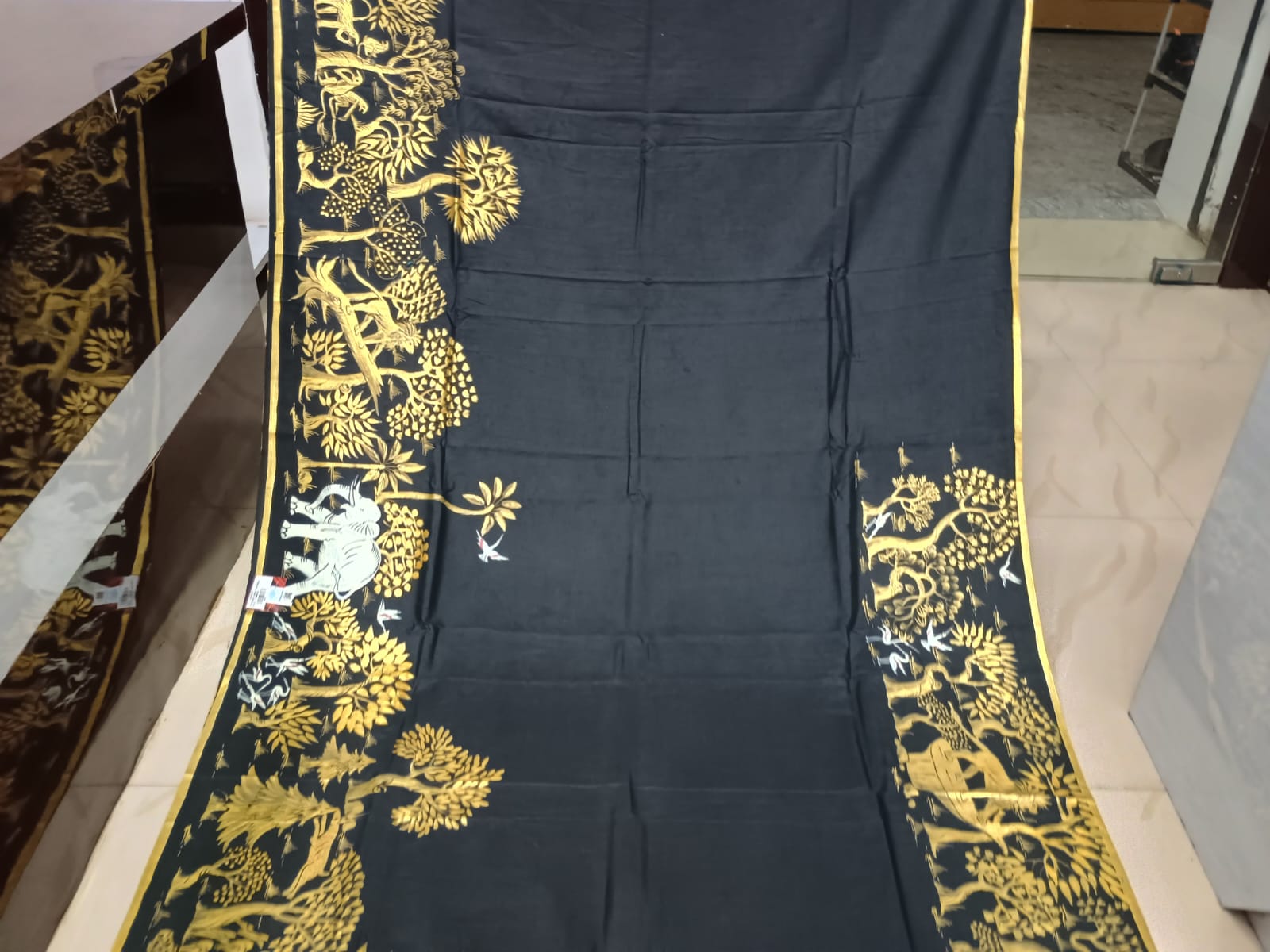 Black Jungle Morden Art Theme Pattachitra Khadi Silk Saree