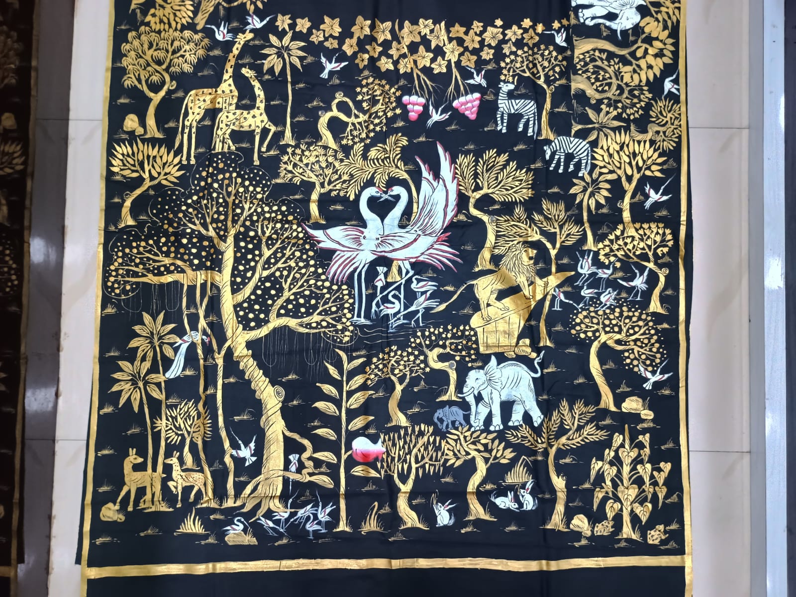 Black Jungle Morden Art Theme Pattachitra Khadi Silk Saree
