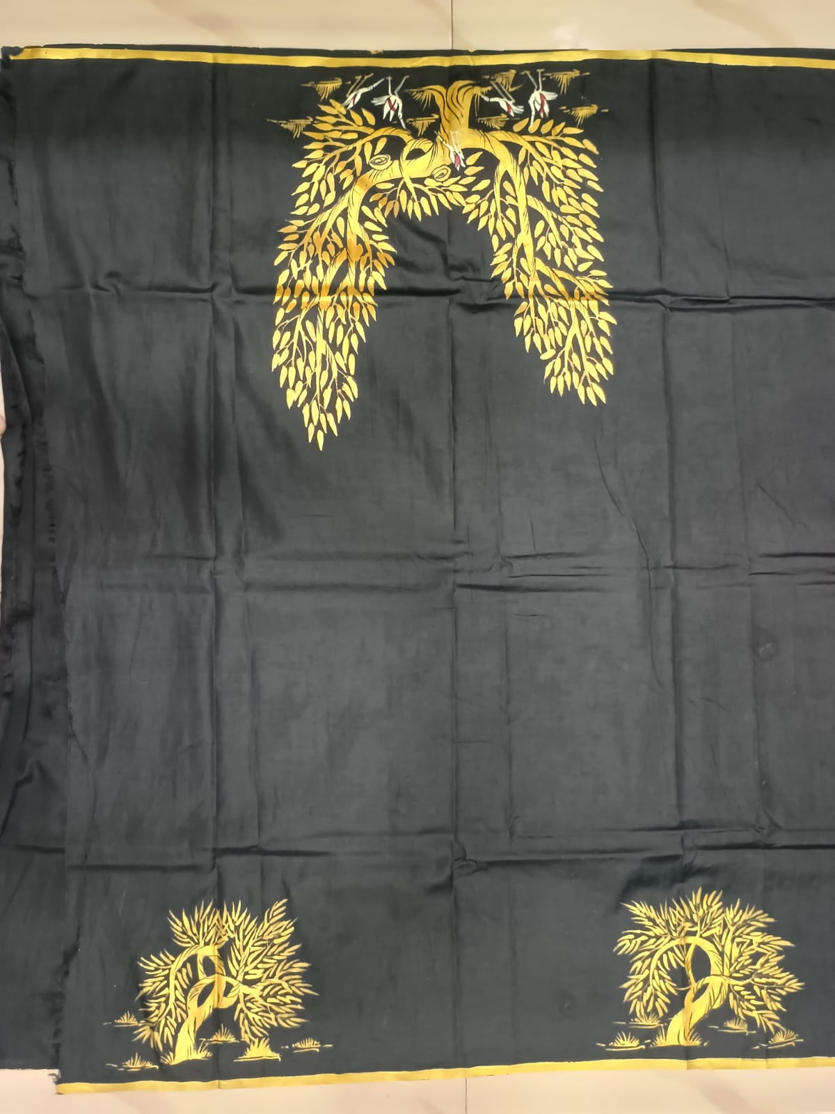 Black Jungle Morden Art Theme Pattachitra Khadi Silk Saree