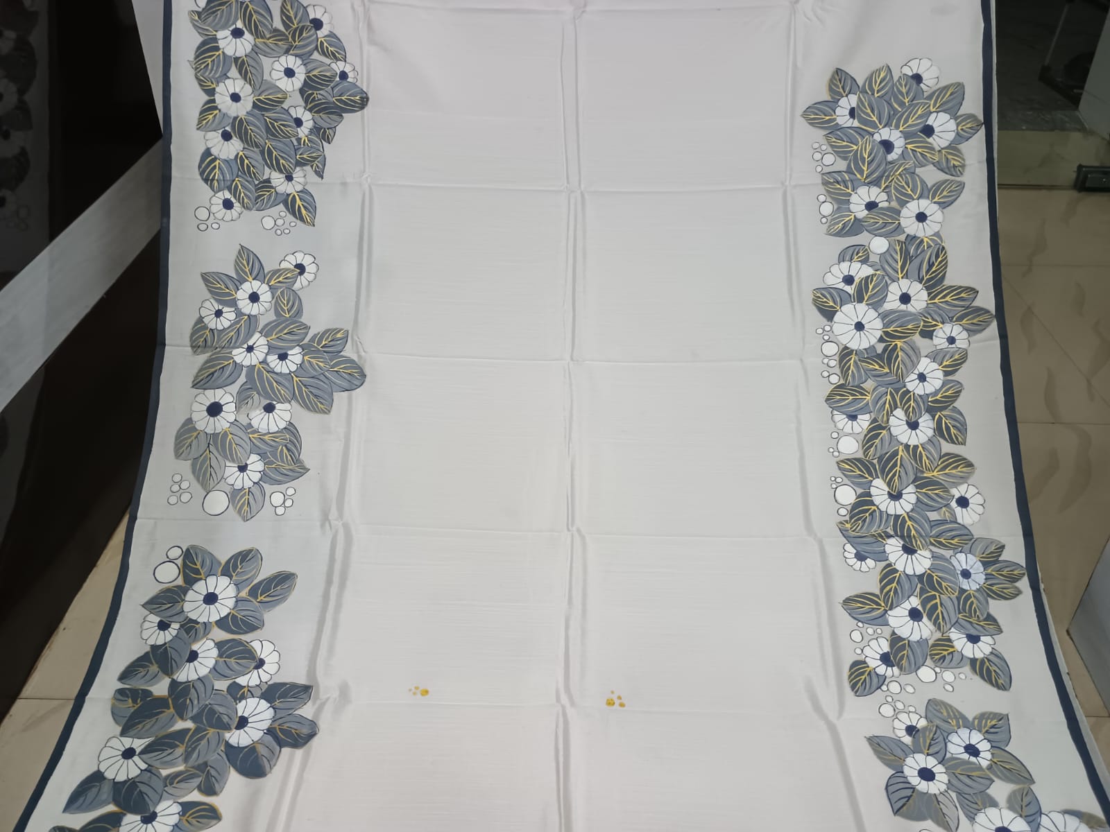 White Lady With Umbrella Morden Art Theme Pattachitra Khadi Silk Saree