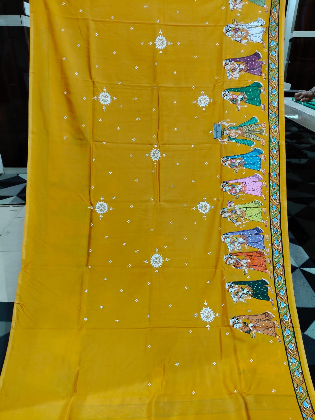 Yellow Boita Bandan Theme Pattachitra Khadi Silk Saree