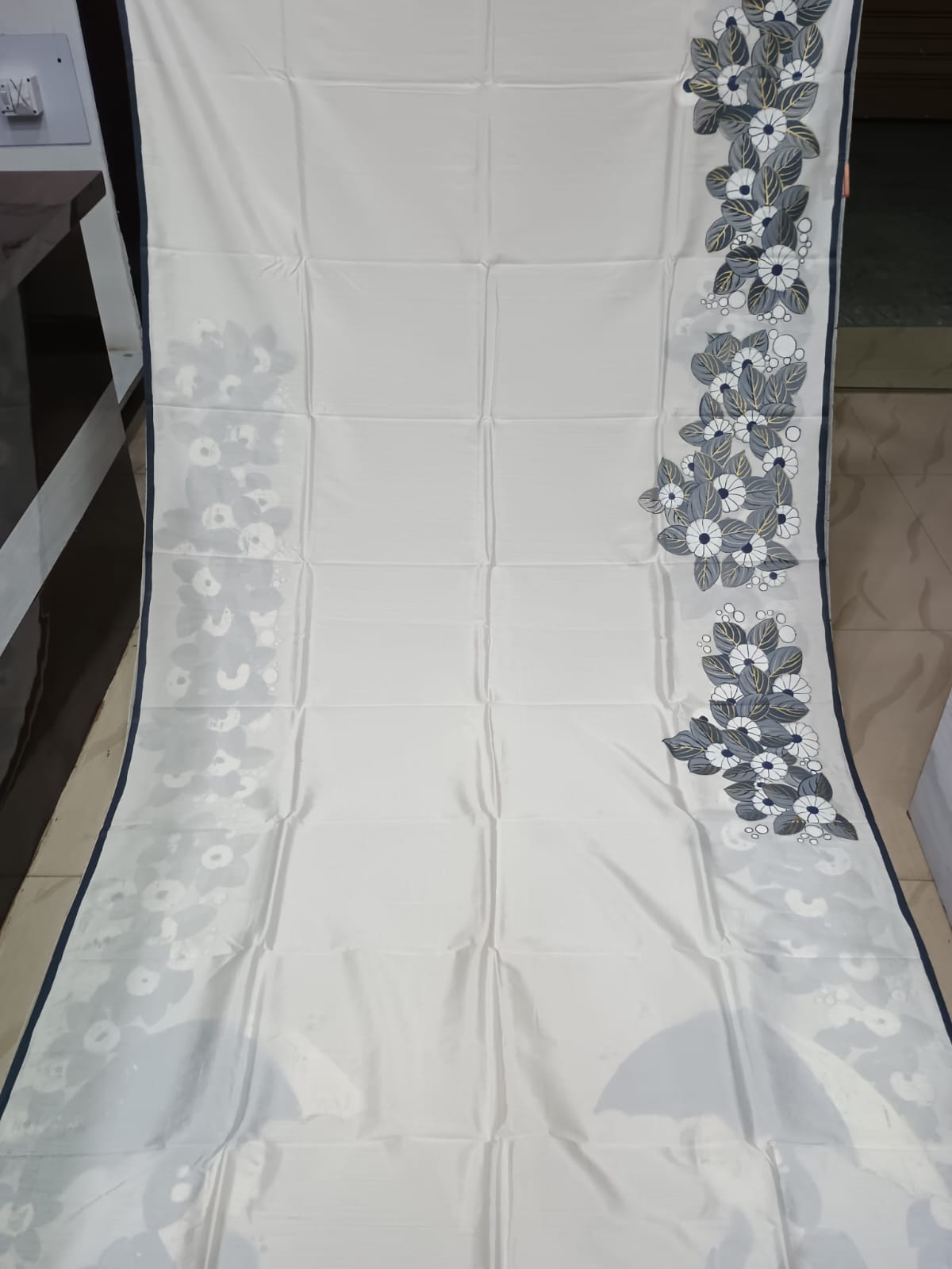 White Lady With Umbrella Morden Art Theme Pattachitra Khadi Silk Saree