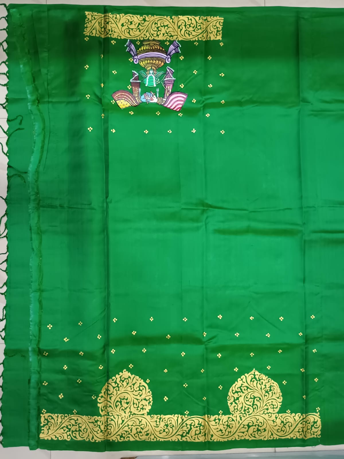 Green Marriage Theme Pattachitra Kanjeeveram Silk Saree