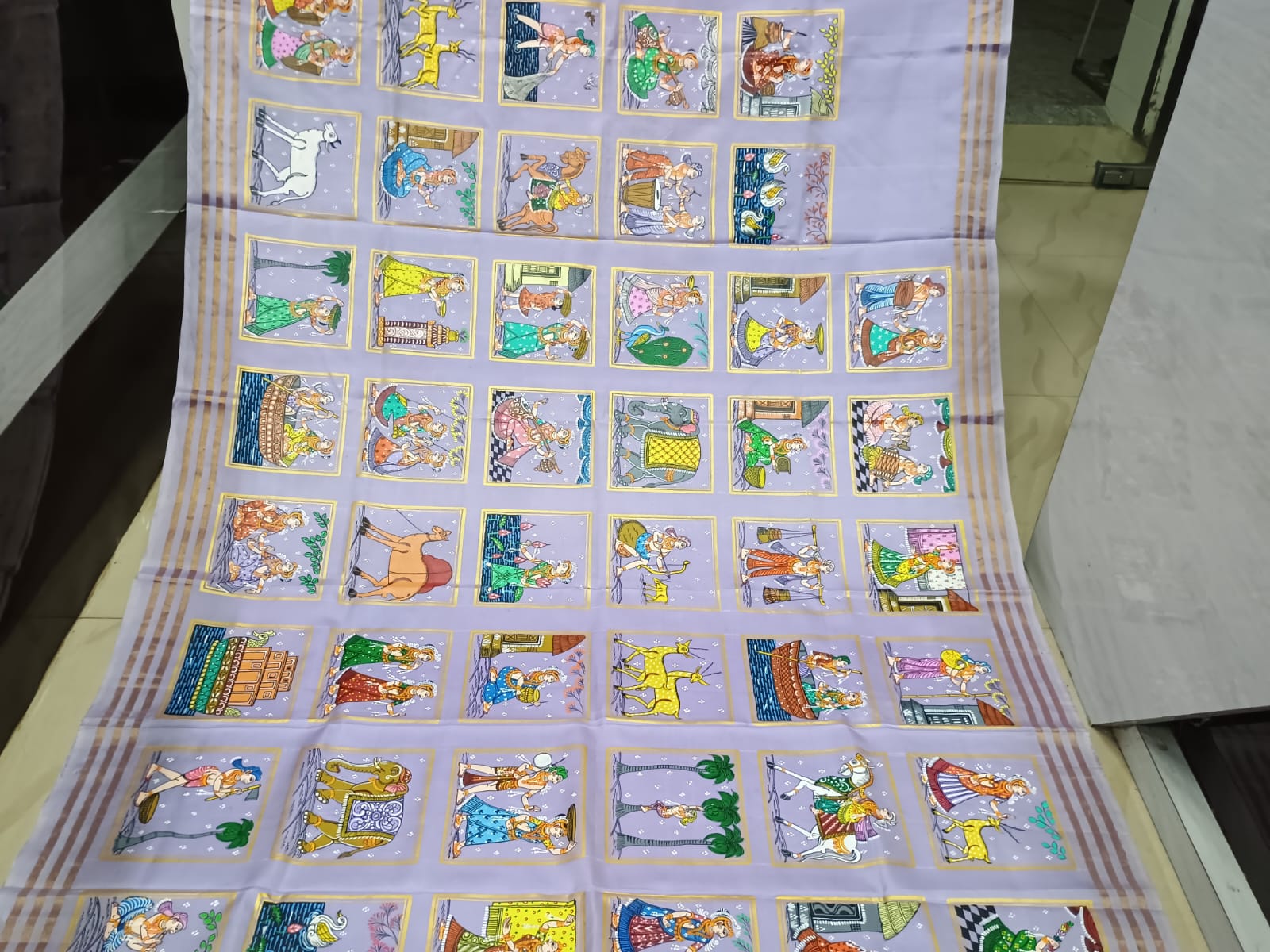 Lavender Red Small Box Boita Theme Pattachitra Kanjeeveram Silk Saree