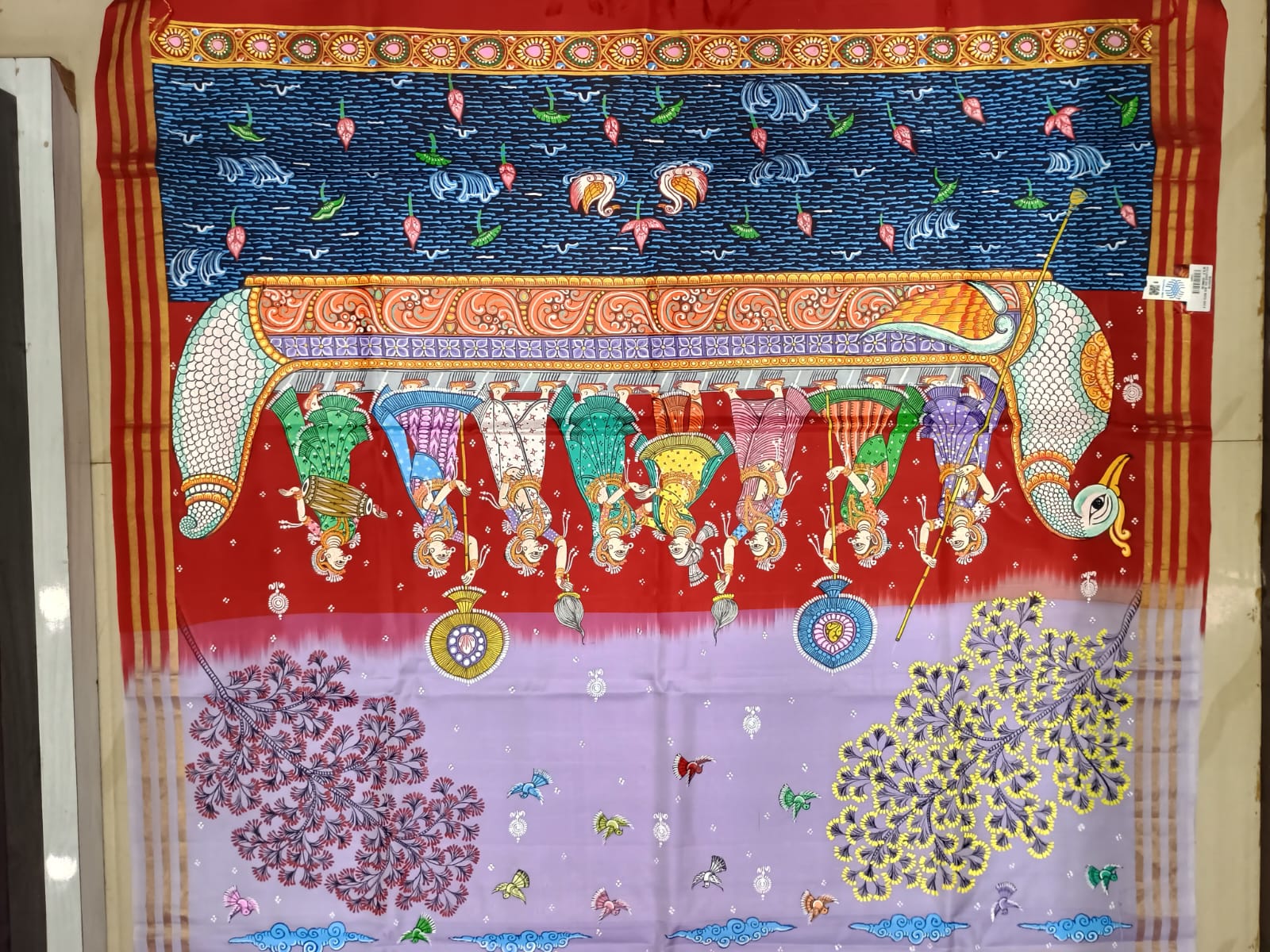Lavender Red Small Box Boita Theme Pattachitra Kanjeeveram Silk Saree