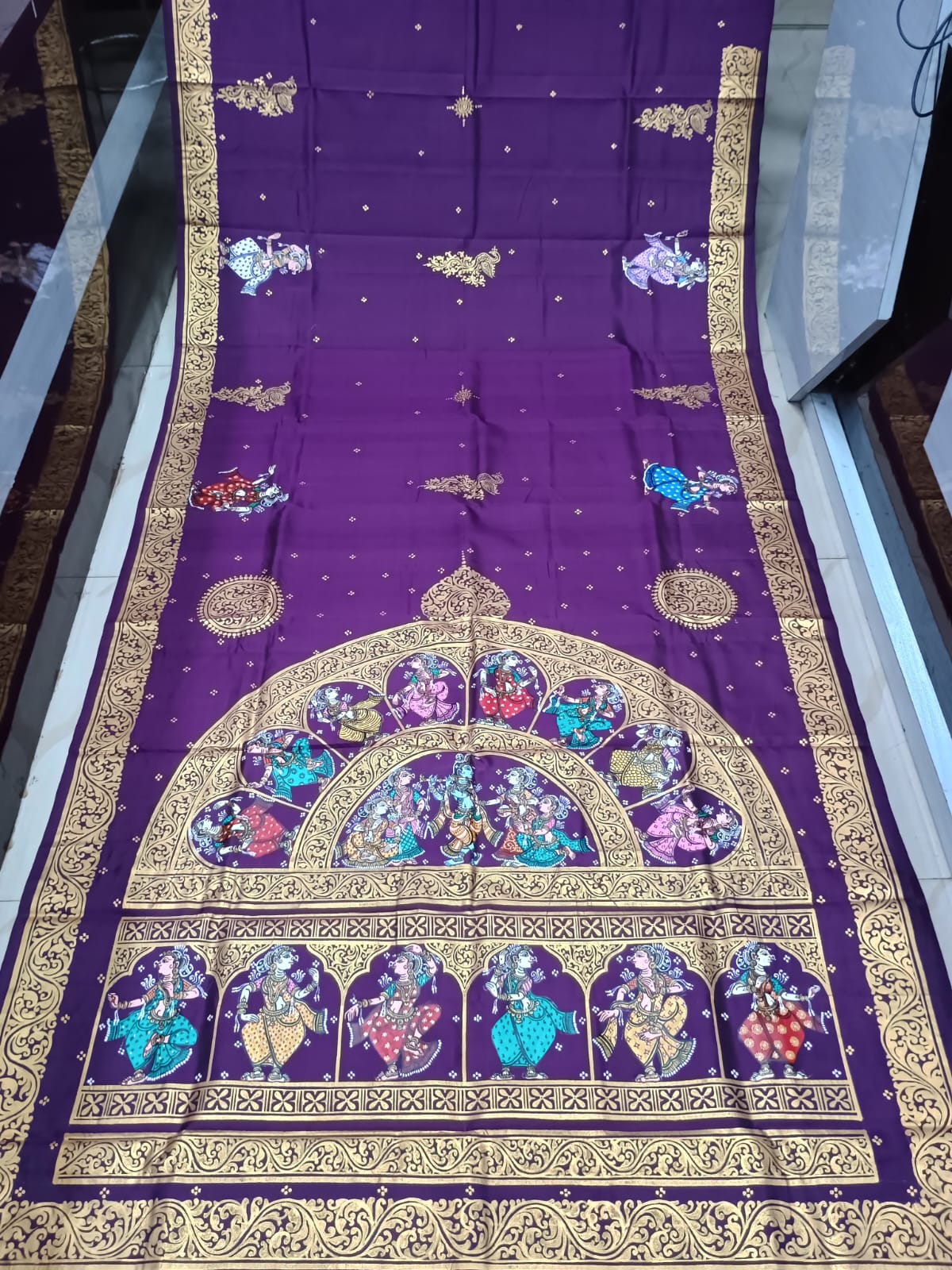 Purple Ardha Chandra Theme Pattachitra Kanjeeveram Silk Saree