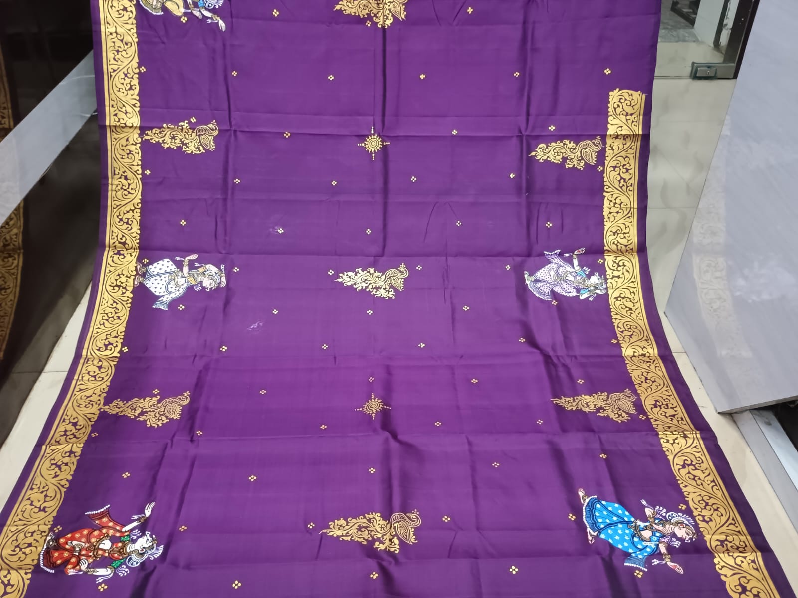 Purple Ardha Chandra Theme Pattachitra Kanjeeveram Silk Saree