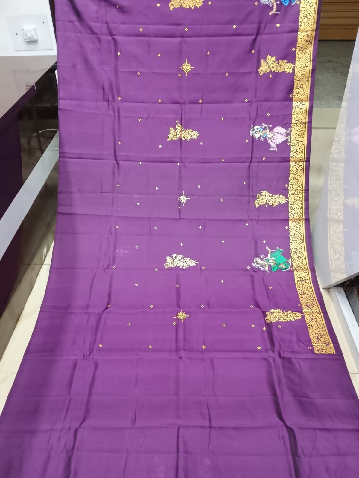 Purple Ardha Chandra Theme Pattachitra Kanjeeveram Silk Saree