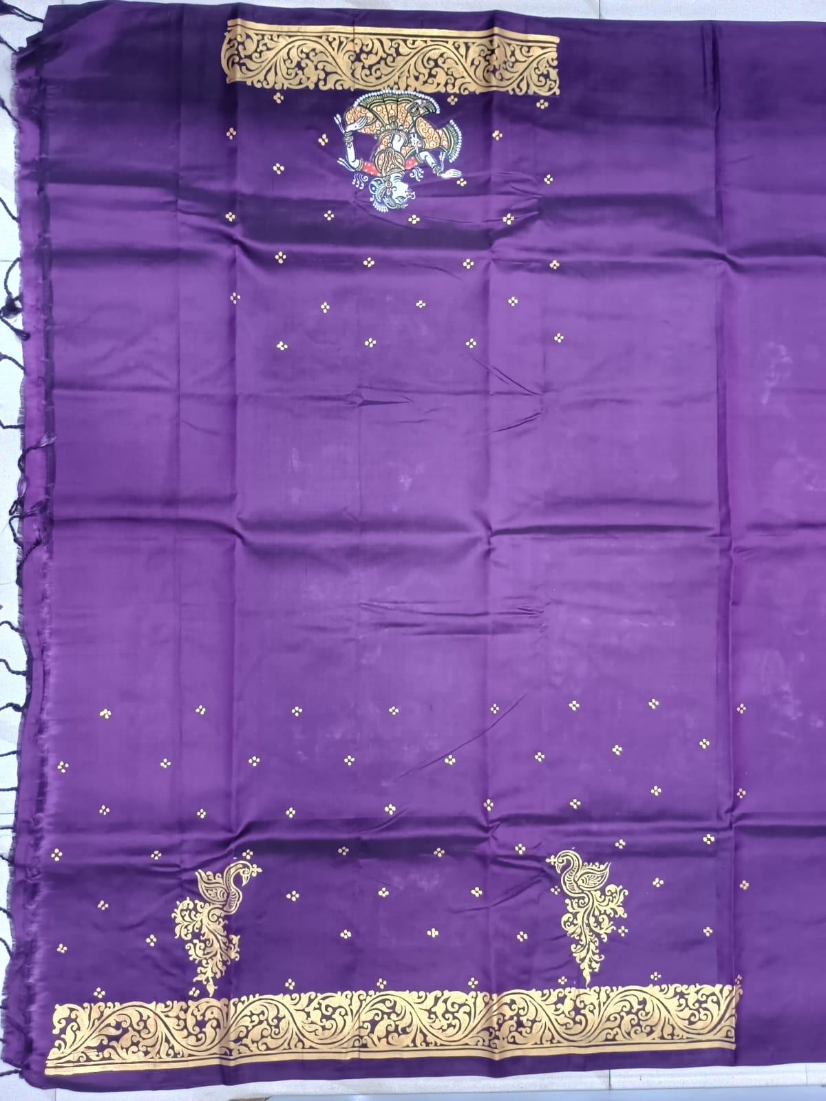 Purple Ardha Chandra Theme Pattachitra Kanjeeveram Silk Saree