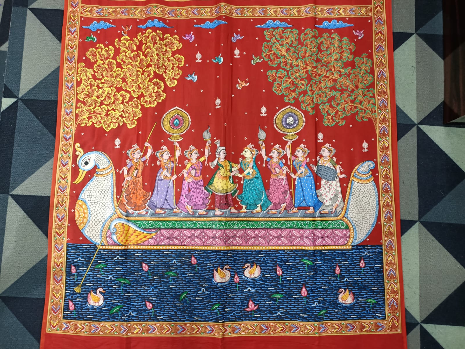 Red Big Box Boita Theme Pattachitra Khadi Silk Saree