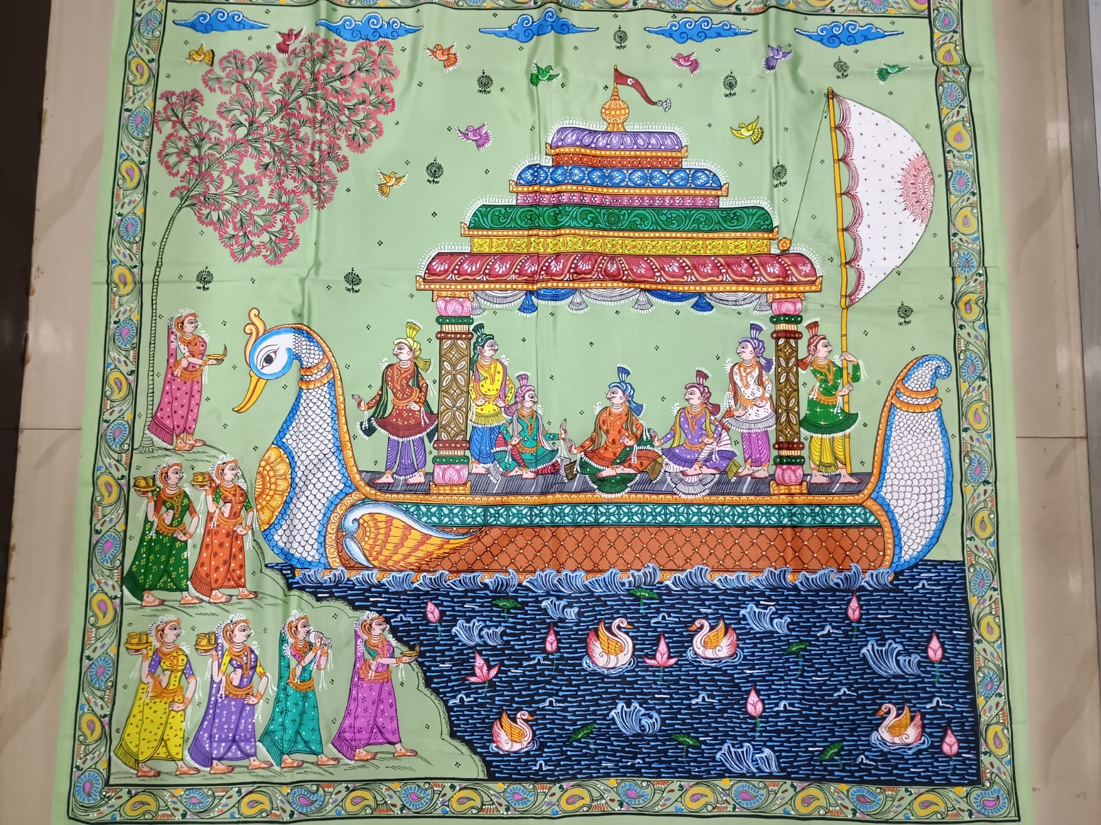 Pista Boita Bandan Theme Pattachitra Khadi Silk Saree