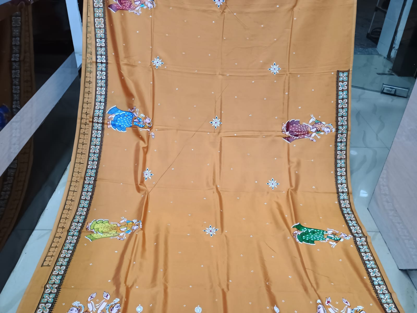 Orange Konark Wheel Theme Pattachitra Khadi Silk Saree