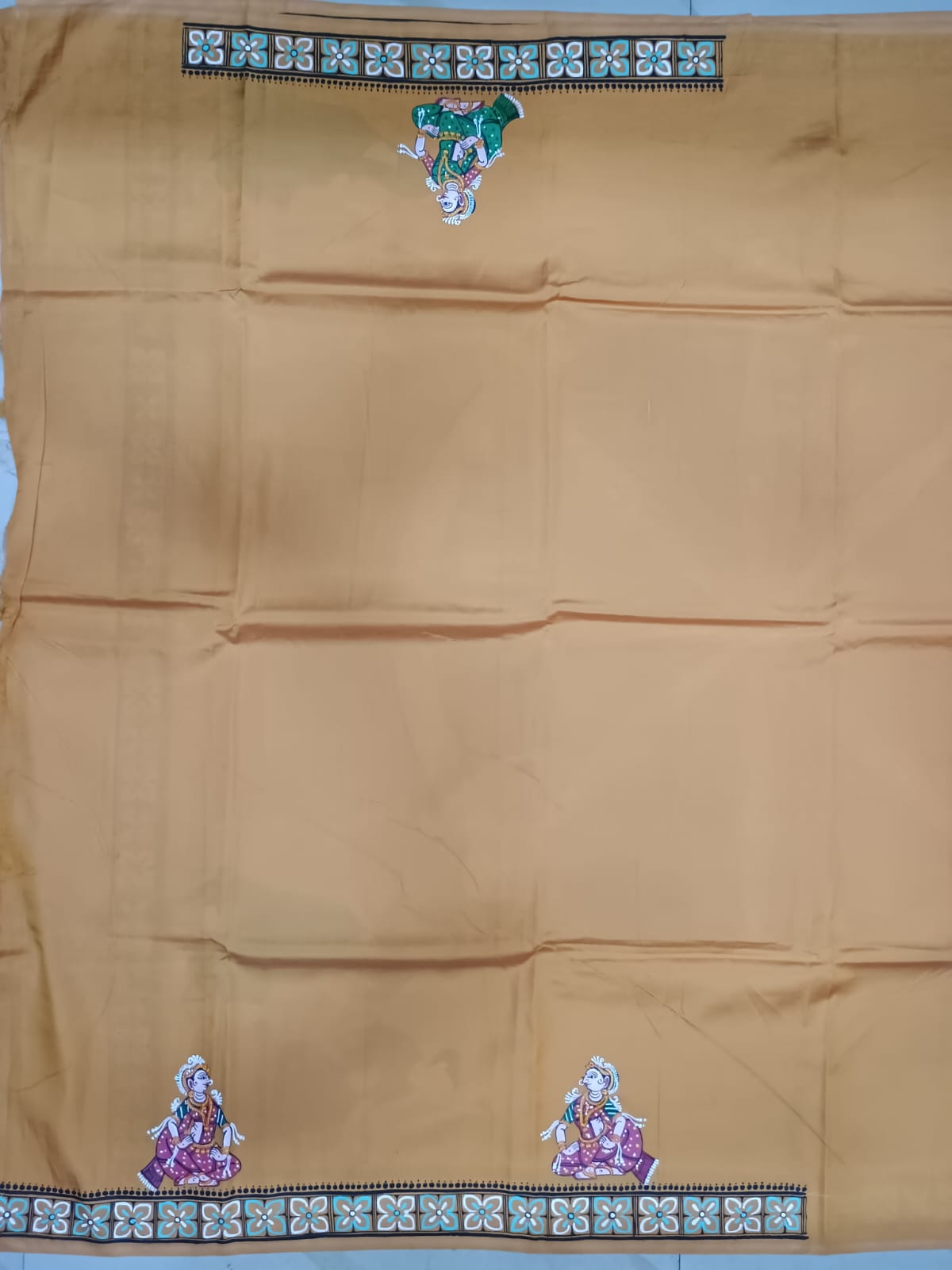 Orange Konark Wheel Theme Pattachitra Khadi Silk Saree