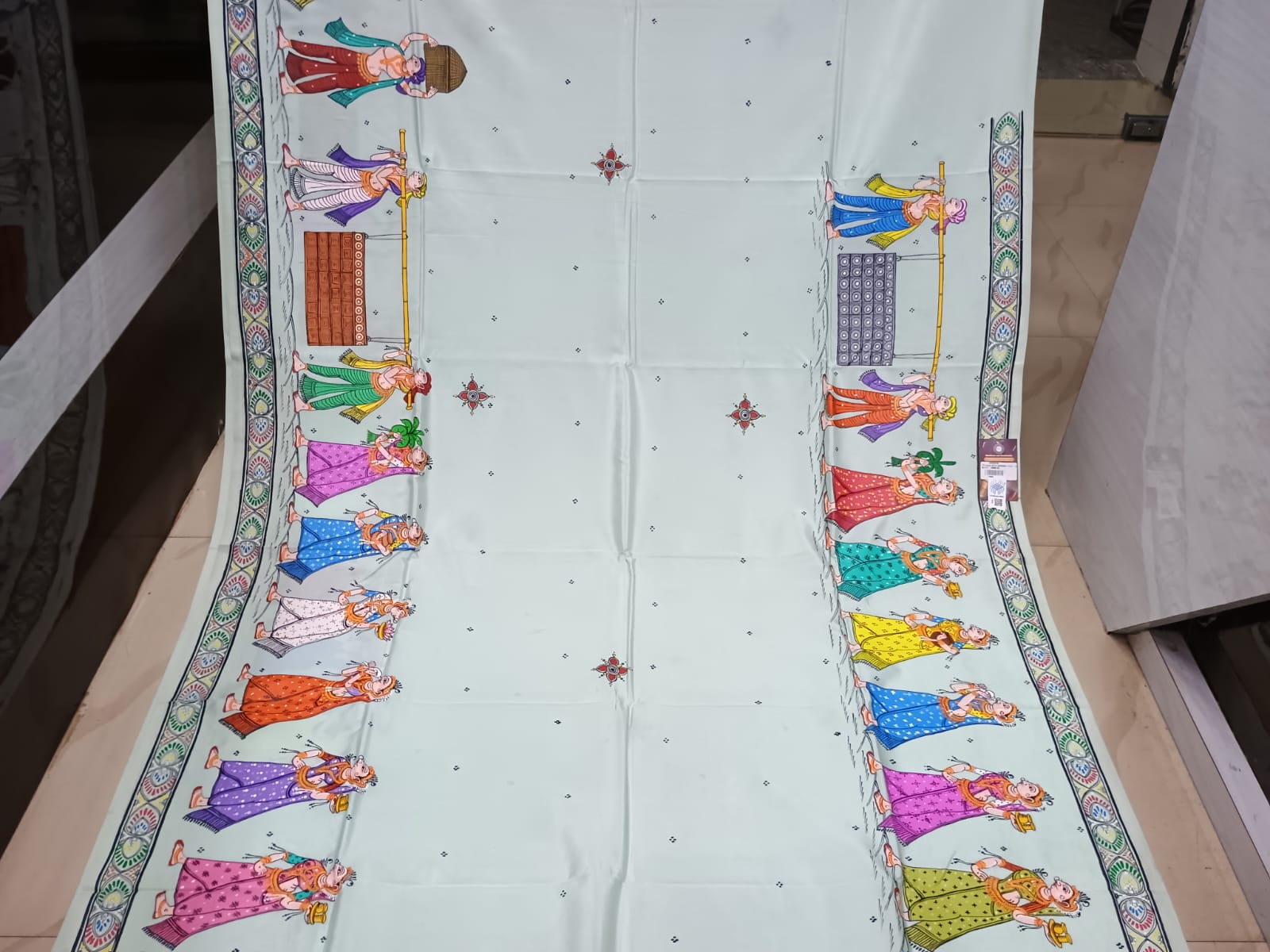 Aqua Boita Bandan Theme Pattachitra Khadi Silk Saree