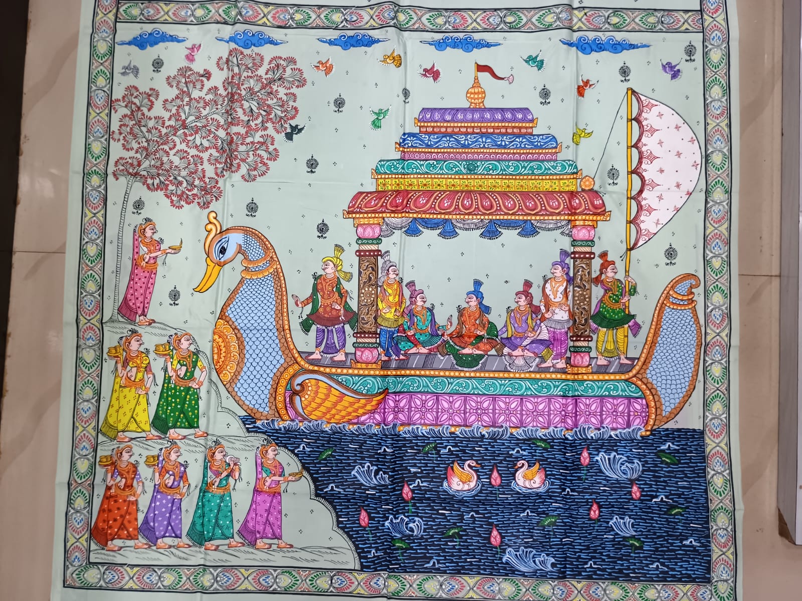 Aqua Boita Bandan Theme Pattachitra Khadi Silk Saree