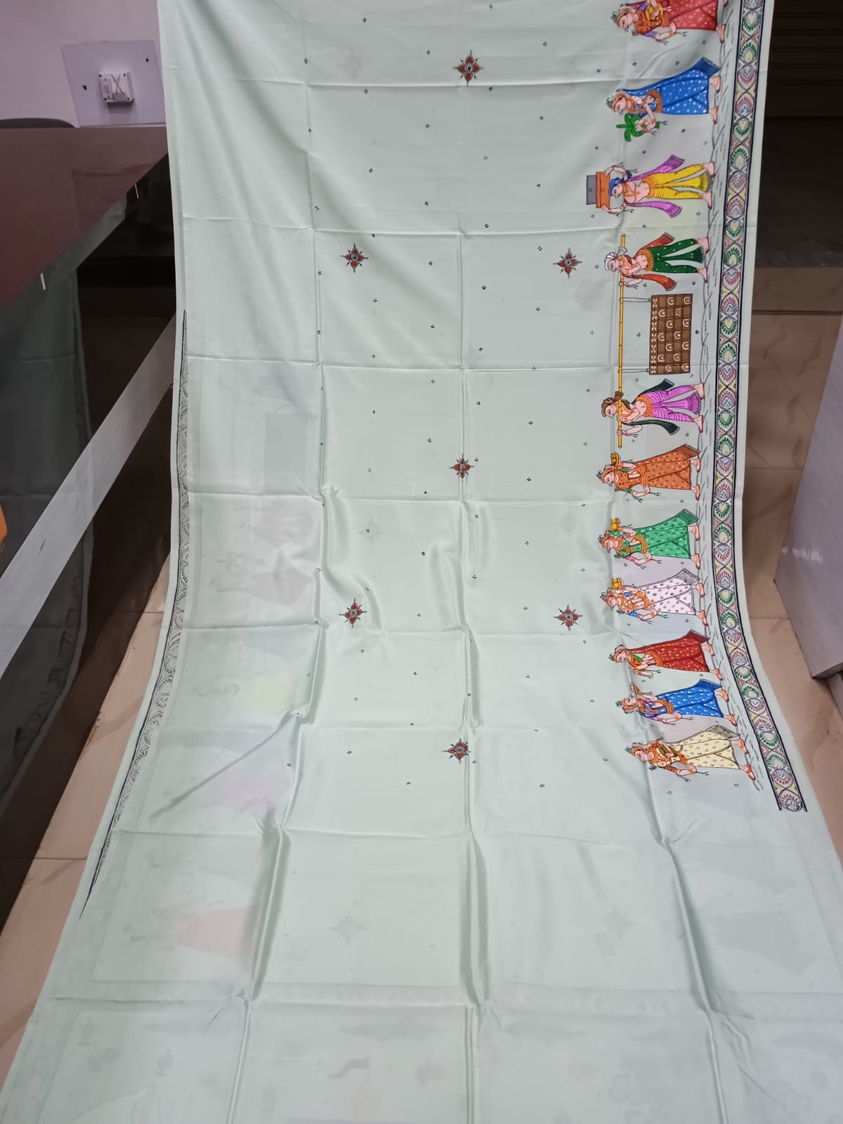 Aqua Boita Bandan Theme Pattachitra Khadi Silk Saree