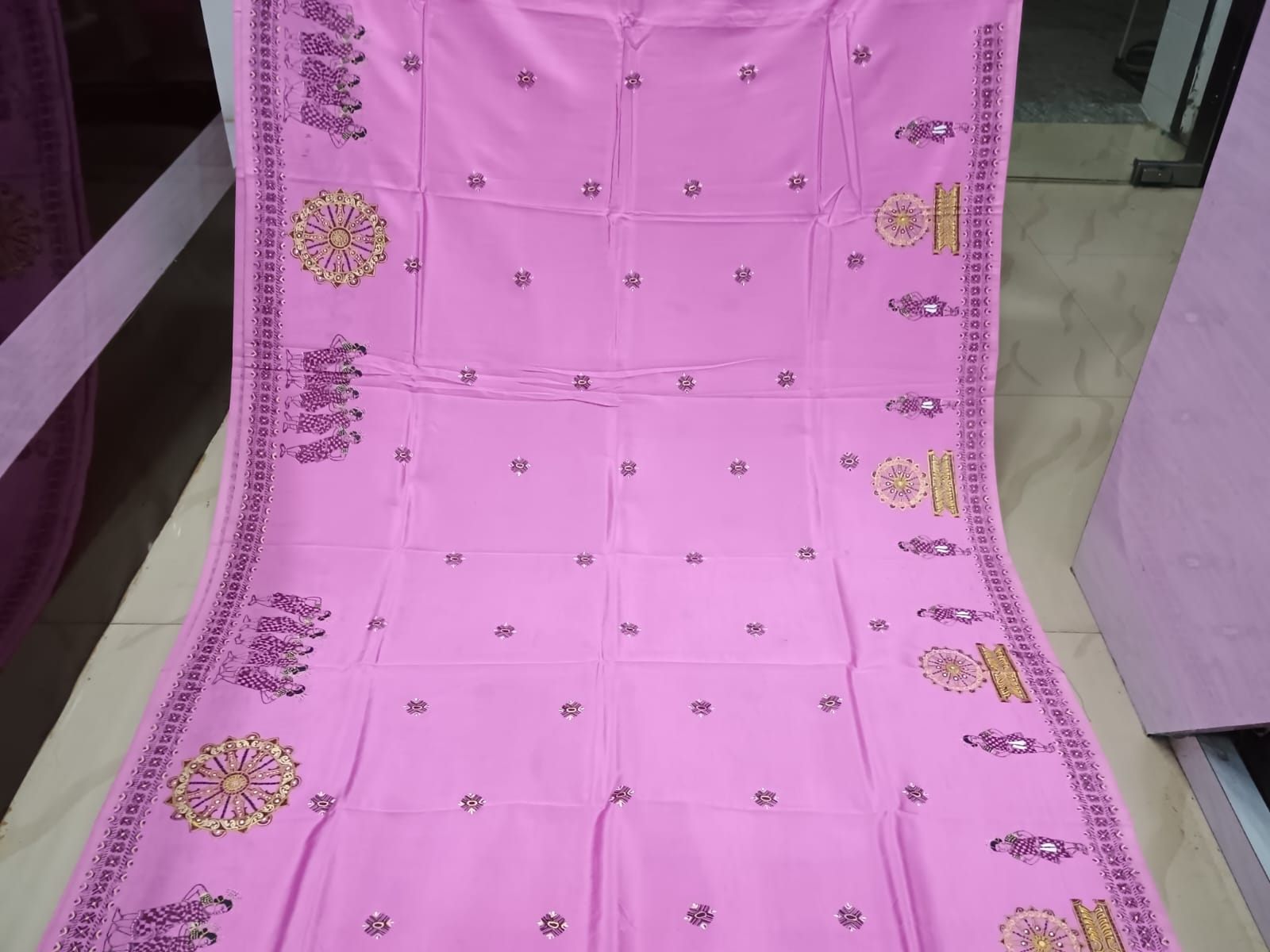 Pink Sambalpuri Dance Theme Pattachitra Khadi Silk Saree
