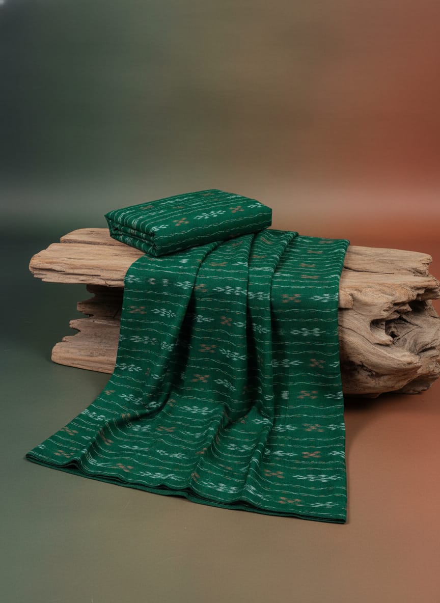 Green Flower Jhoti Ikat Design Nuapatna Fabrics