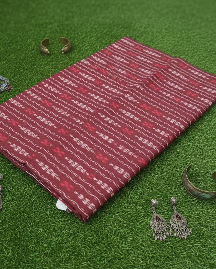 Maroon Flower Jhoti Ikat Design Nuapatna Fabrics