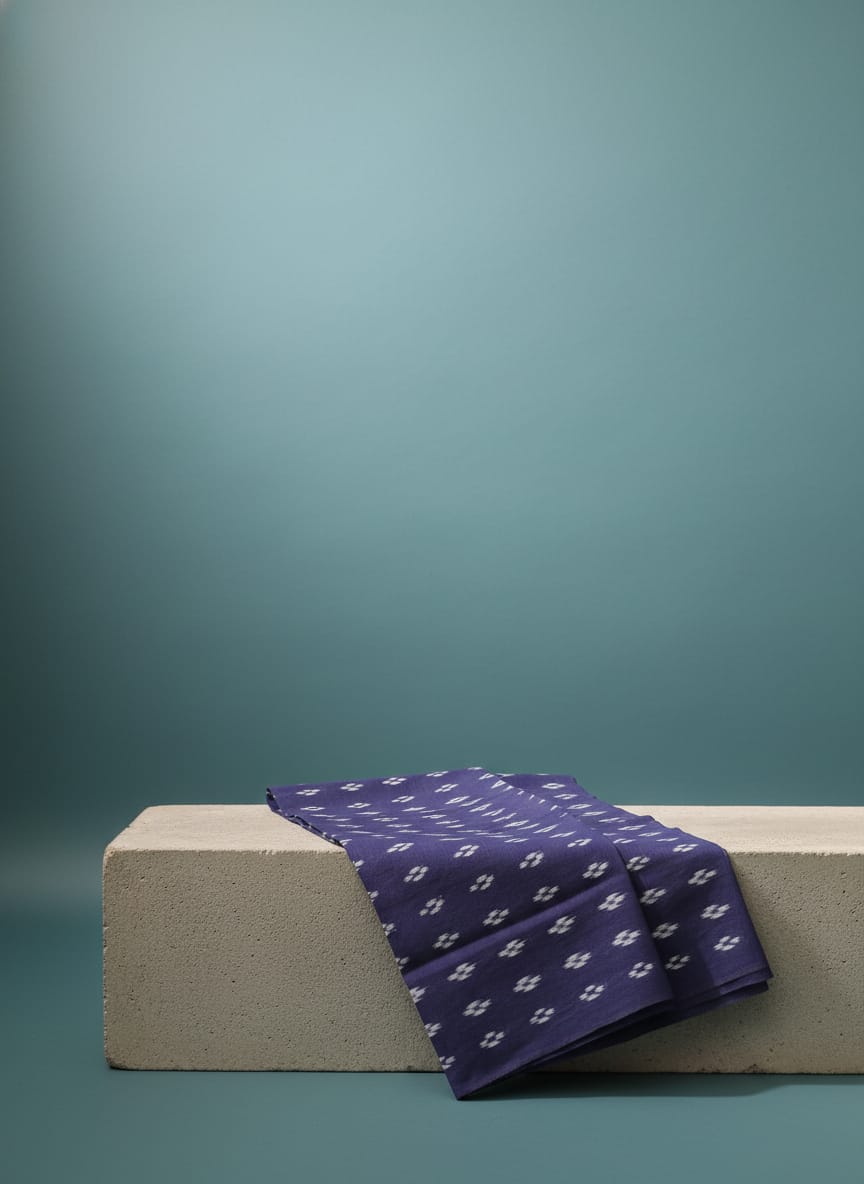 Navy Blue Pasapali Ikat Flower Design Nuapatna Fabrics