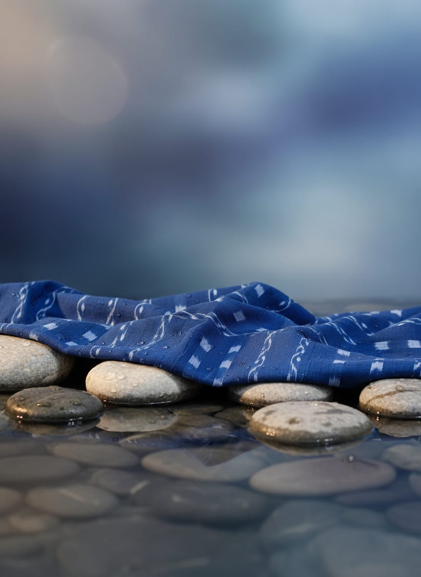 Blue Lata Design Ikat Nuapatna Fabrics