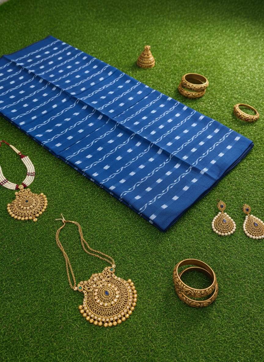 Blue Lata Design Ikat Nuapatna Fabrics