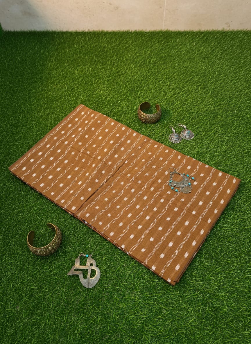 Mustard Yellow Lata Design Ikat Nuapatna Fabrics