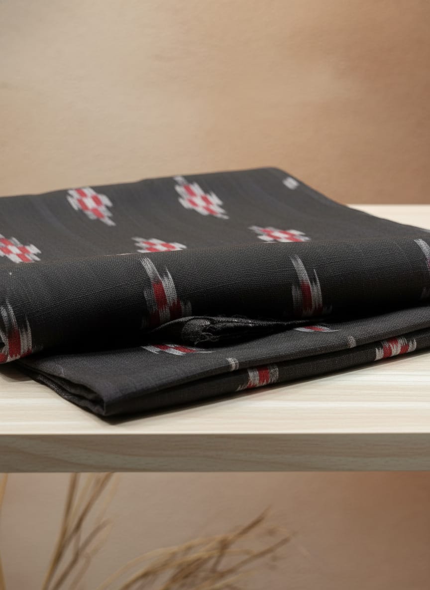 Black Pasapali Design Ikat Nuapatna Fabrics