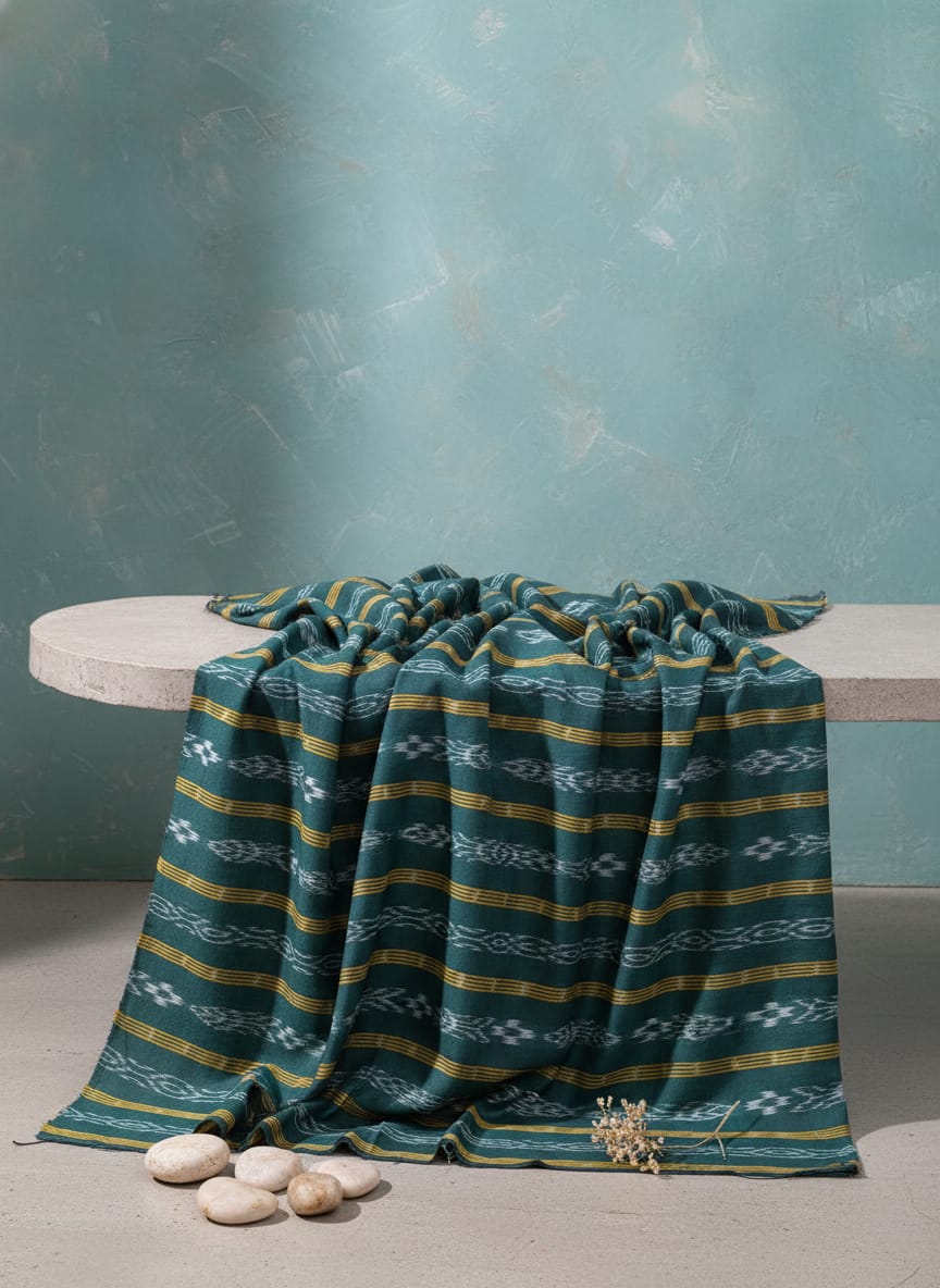 Buttle Green Fish And Pasapali Ikat Design Nuapatna Fabrics