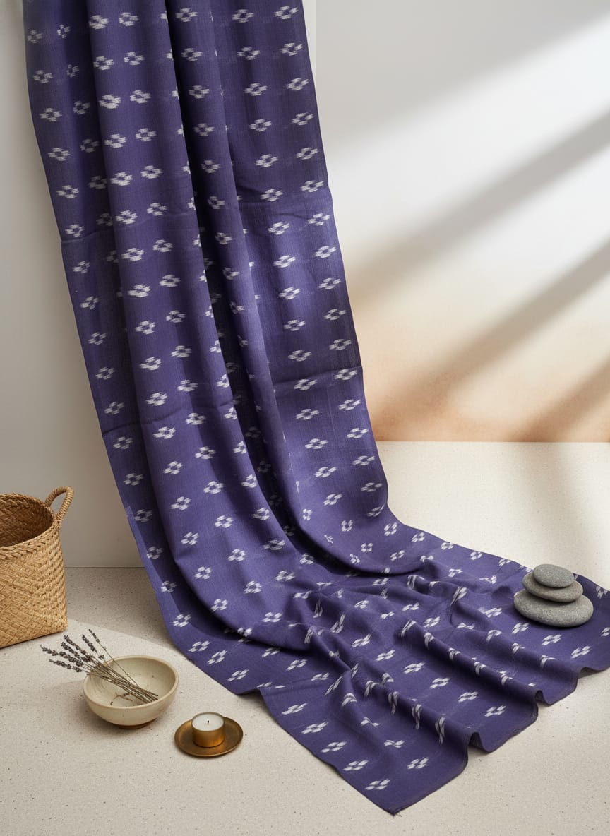 Navy Blue Pasapali Ikat Flower Design Nuapatna Fabrics