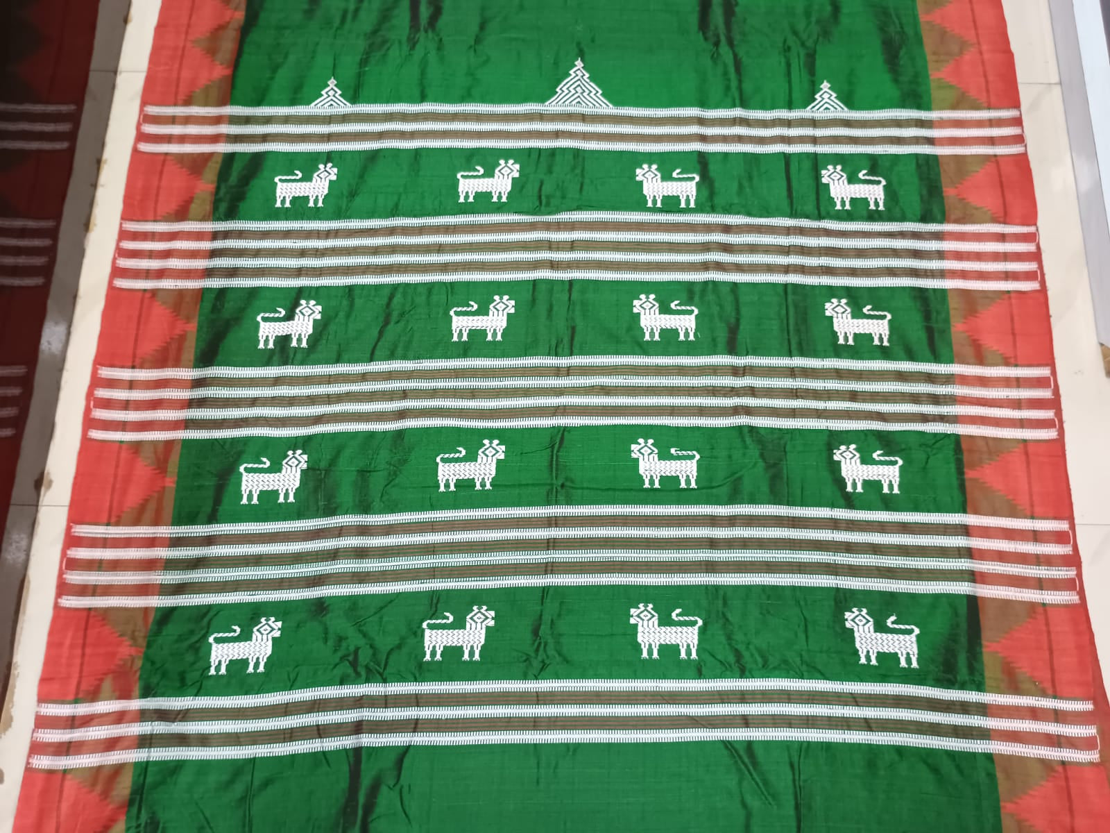 Green Red Plain Border Odisha Handloom Kotpad Tussar Saree