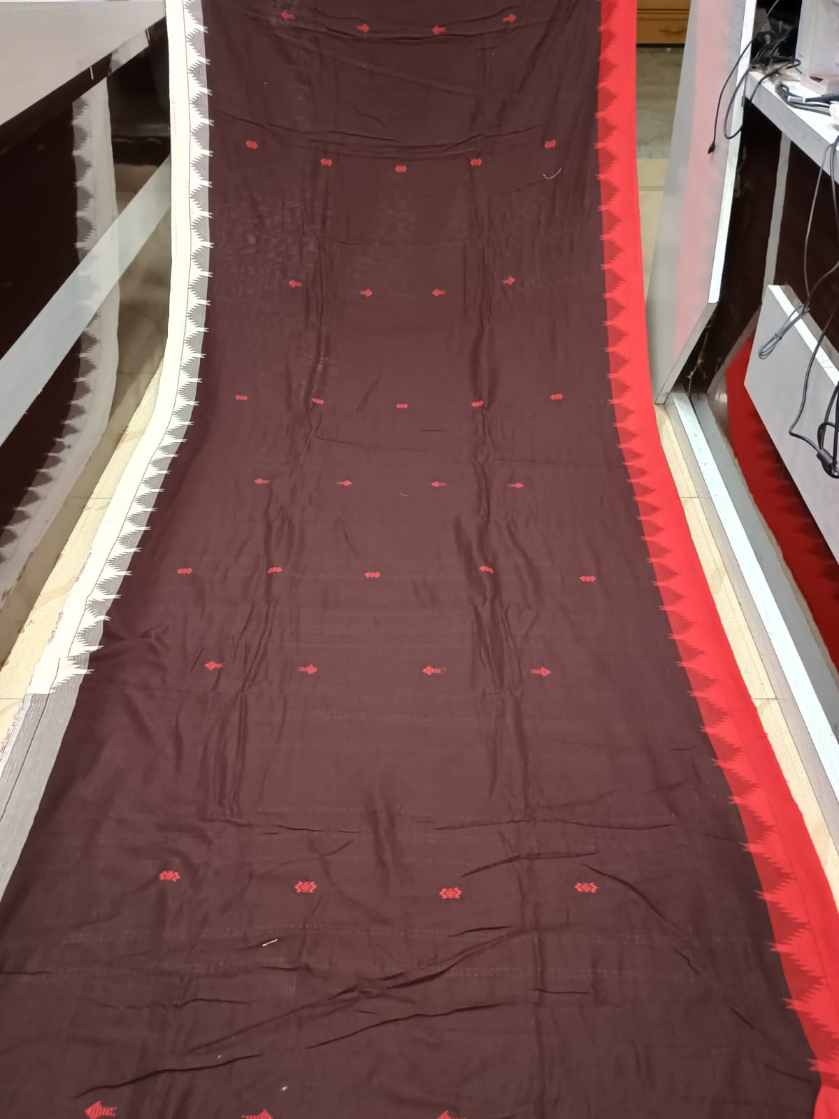 Coffee Ganga Jamuna Border Odisha Handloom Kotpad Cotton Saree