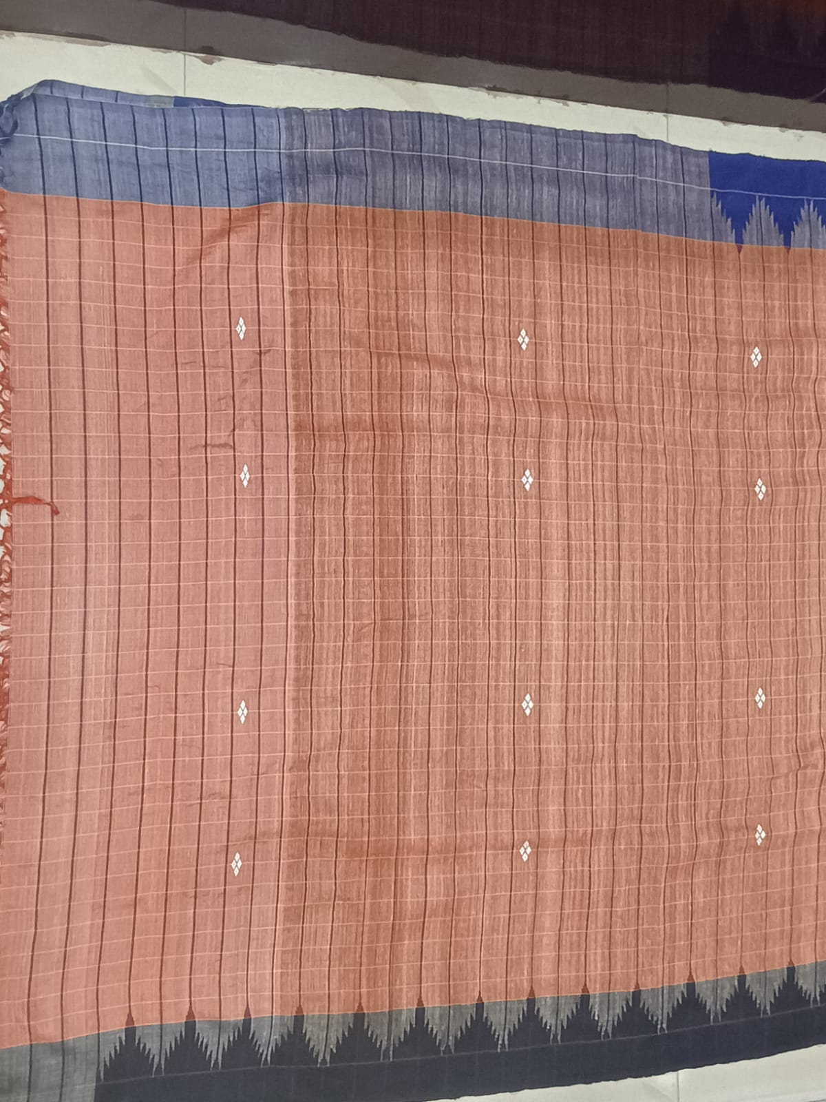 Rust Orange Ganga Jamuna Plain Border Odisha Handloom Kotpad Tussar Saree